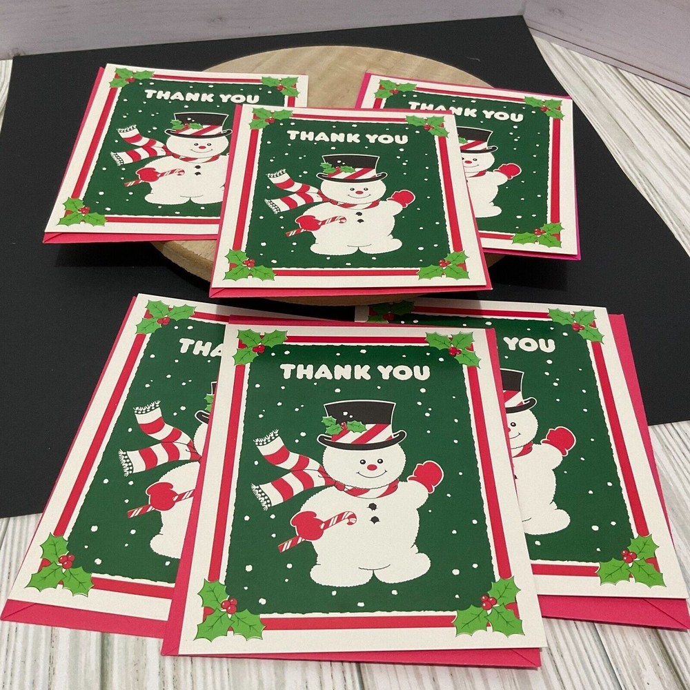 Paper Art Christmas Holiday Flat Thank You Note Cards / Envelopes Vintage 6 pcs